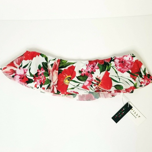 MILLY Women's Ruffle Bandeau White Red Floral Swim Top Large $135 NEW - Picture 2 of 5